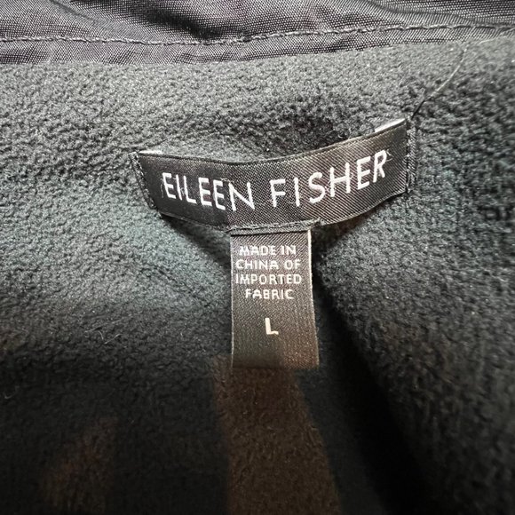 Eileen Fisher Jacket Womens Large Black Fleece Lined Removable Hood High Neck - Picture 15 of 16